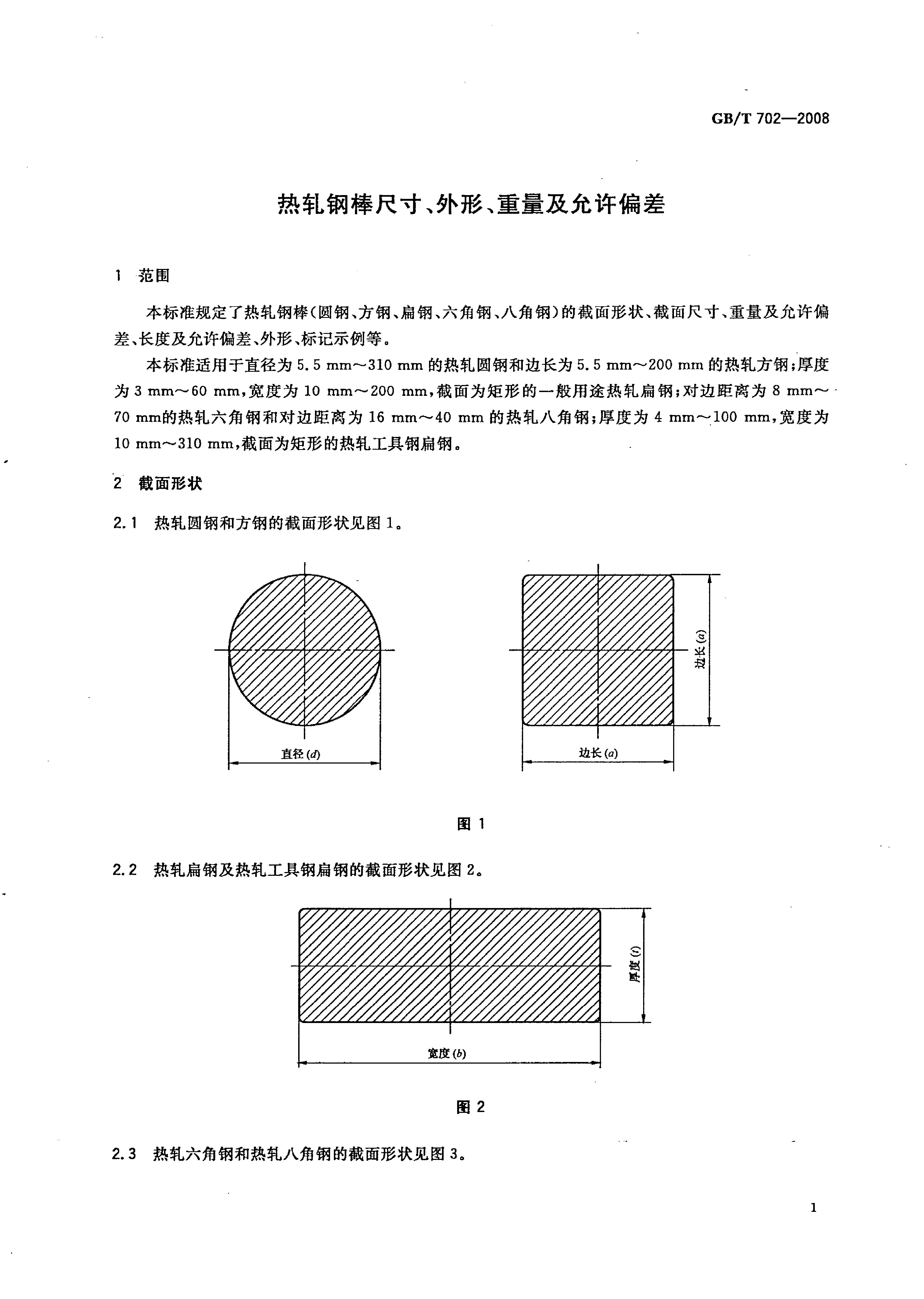 熱軋鋼棒尺寸、外形、重量及允許偏差國標(biāo) GBT 702-2008 代替GBT 702-20040003
